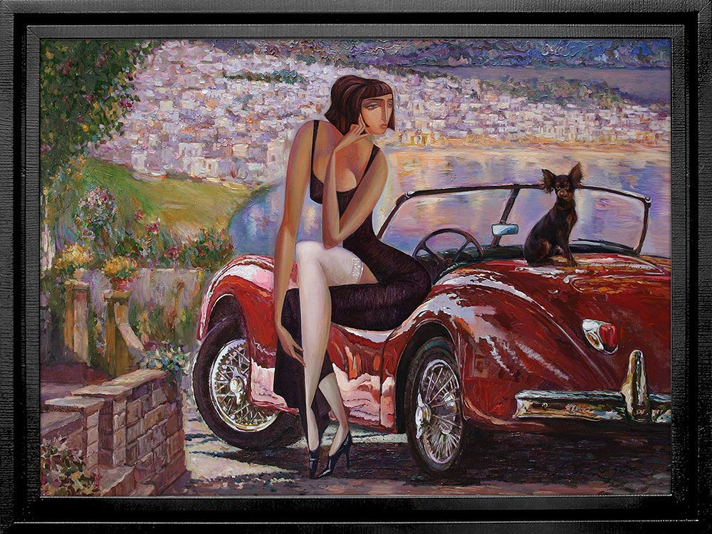 3D картина AM1-030, 3D картина девушка и автомобиль